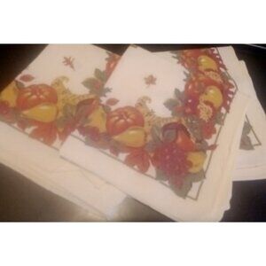 Cloth Napkin Set Of 4 Thanksgiving Cornucopia Autumn Seasonal 8" X 8"